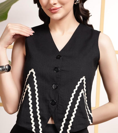 Embroidered Button-Front Co-Ord Set (CJ04)
