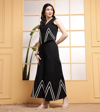 Embroidered Button-Front Co-Ord Set (CJ04)