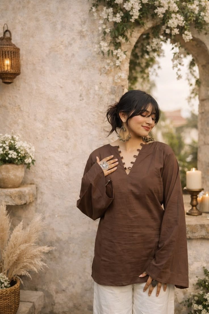 Elegant V-Neck Tunic & Palazzo Set  (CJ03)