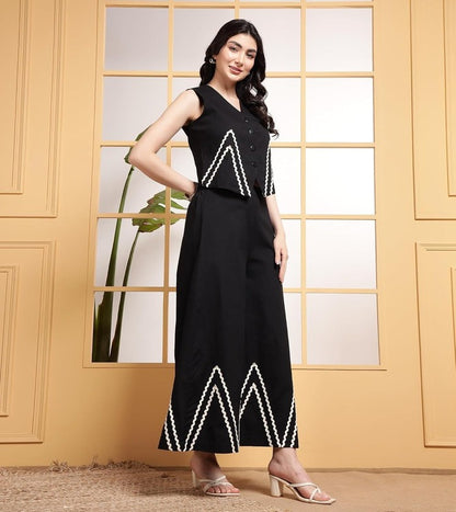 Embroidered Button-Front Co-Ord Set (CJ04)