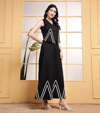Embroidered Button-Front Co-Ord Set (CJ04)