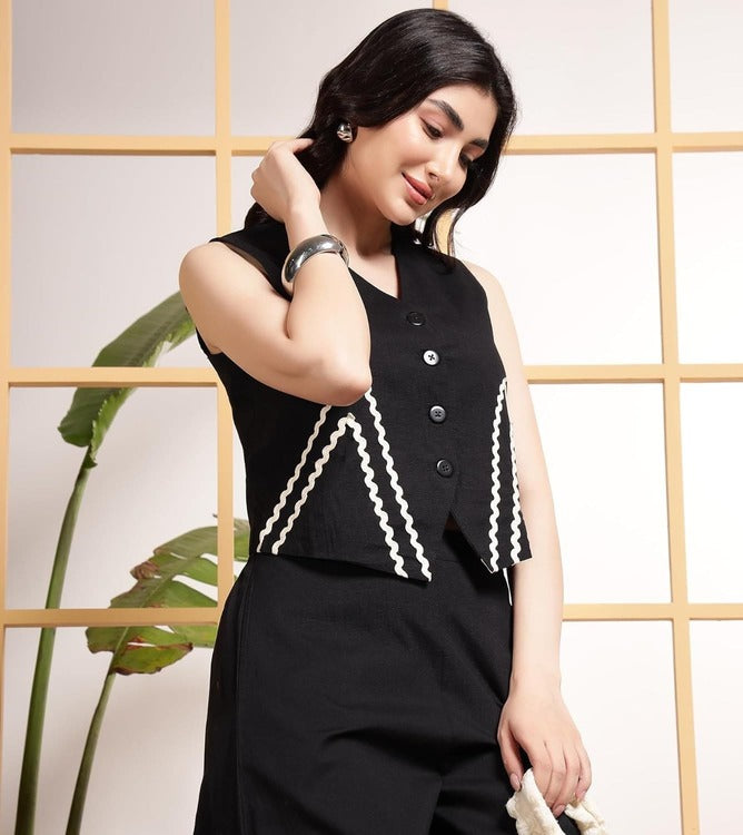 Embroidered Button-Front Co-Ord Set (CJ04)