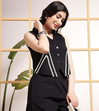 Embroidered Button-Front Co-Ord Set (CJ04)