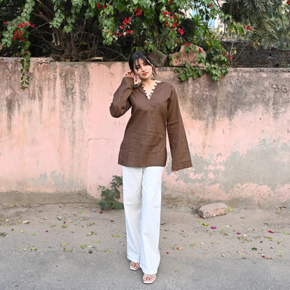 Elegant V-Neck Tunic & Palazzo Set  (CJ03)