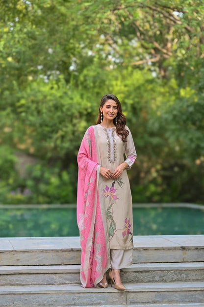 Launching Mahi Jaipur's Ultra Fine 3 Pcs Kurti cum Suit Sets In Premium Muslin Fabrics. (NFRSD02) - suitswala