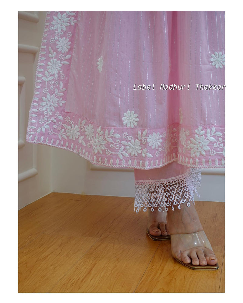 Beautifull lorex Fabric long Kurti Naira Cut With Pant And Dupatta Heavy 3pis set