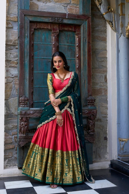 NARAYAN PATTU LEHENGA CHOLI WITH GEORGETTE EMBROIDERED DUPATTA (WDN83) 03 - suitswala