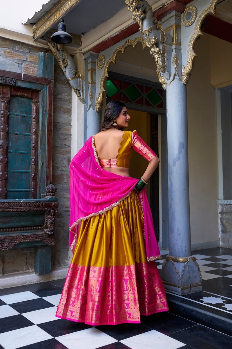 NARAYAN PATTU LEHENGA CHOLI WITH GEORGETTE EMBROIDERED DUPATTA (WDN83) - suitswala