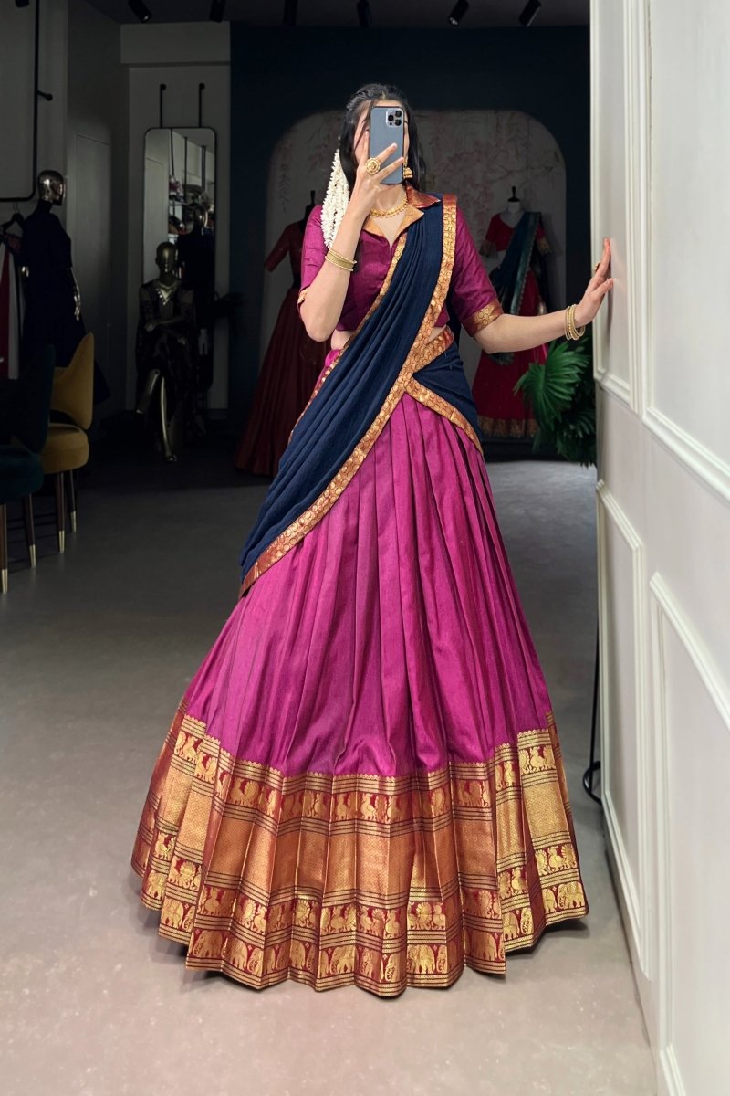 NARAYAN PET ZARI WEAVING LEHENGA CHOLI WITH VICHITRA SILK DUPATTA (WDN130) 01 - suitswala