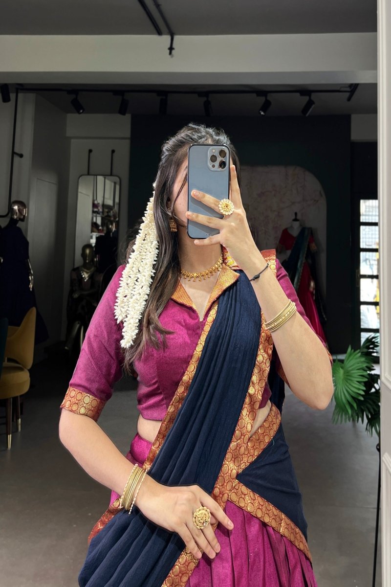 NARAYAN PET ZARI WEAVING LEHENGA CHOLI WITH VICHITRA SILK DUPATTA (WDN130) 01 - suitswala