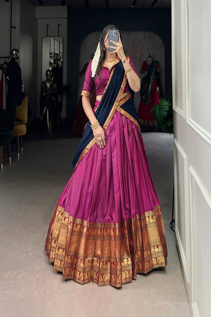 NARAYAN PET ZARI WEAVING LEHENGA CHOLI WITH VICHITRA SILK DUPATTA (WDN130) 01 - suitswala