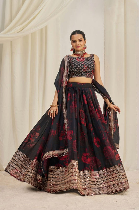 ORGANZA EMBROIDERED LEHENGA CHOLI WITH DUPATTA (WDN121) - suitswala