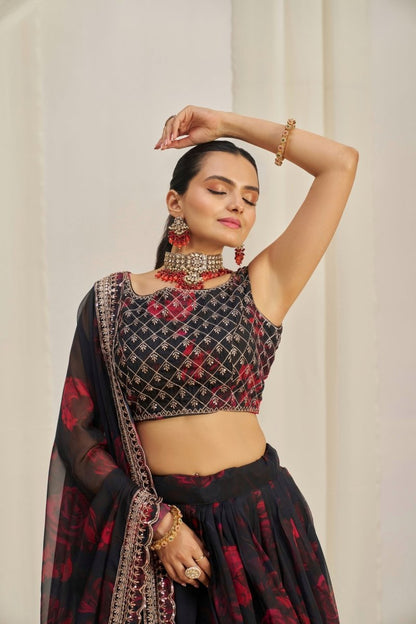 ORGANZA EMBROIDERED LEHENGA CHOLI WITH DUPATTA (WDN121) - suitswala