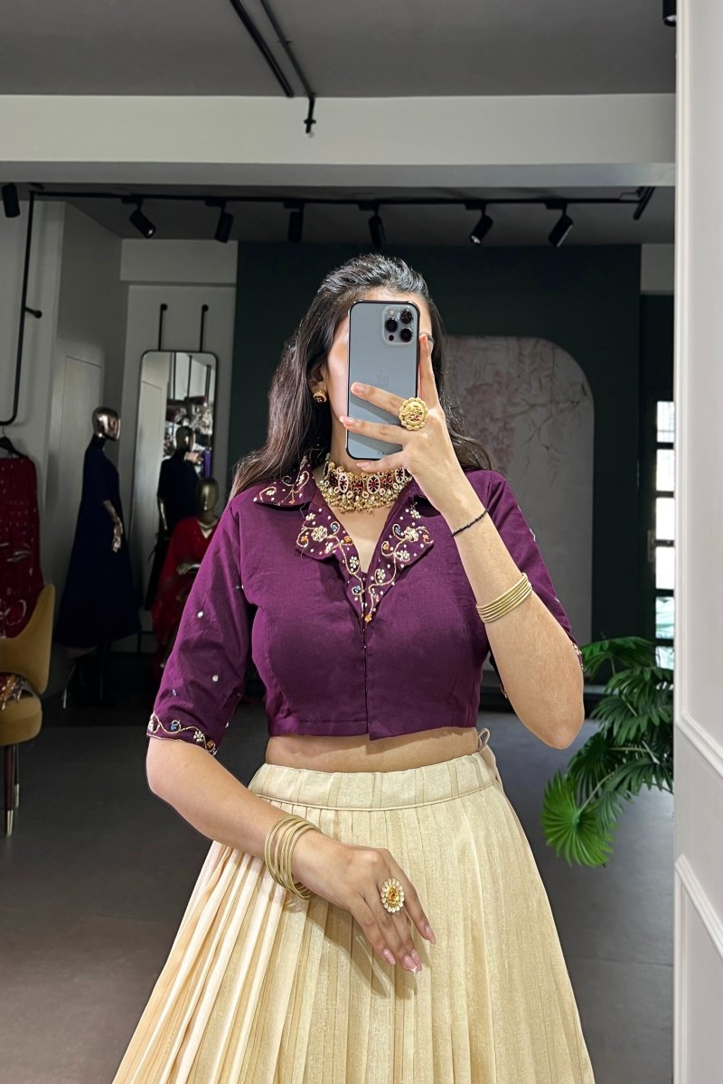 POLY COTTON PRINTED ZARI WEAVING LEHENGA WITH PURE COTTON HAND WORK BLOUSE (WDN85) 02 - suitswala