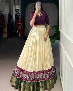 POLY COTTON PRINTED ZARI WEAVING LEHENGA WITH PURE COTTON HAND WORK BLOUSE (WDN85) 02