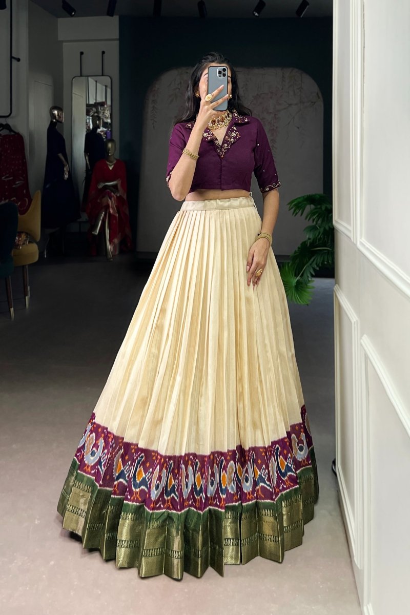 POLY COTTON PRINTED ZARI WEAVING LEHENGA WITH PURE COTTON HAND WORK BLOUSE (WDN85) 02 - suitswala