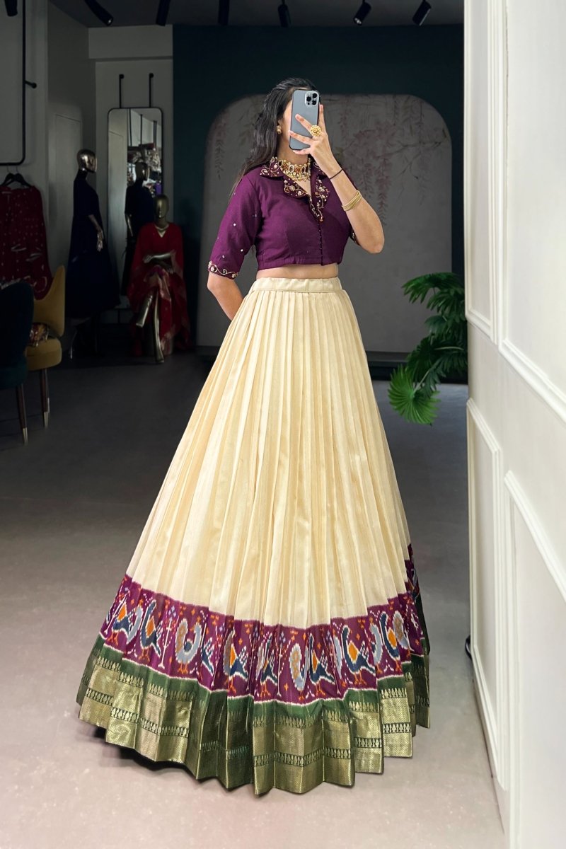 POLY COTTON PRINTED ZARI WEAVING LEHENGA WITH PURE COTTON HAND WORK BLOUSE (WDN85) 02 - suitswala