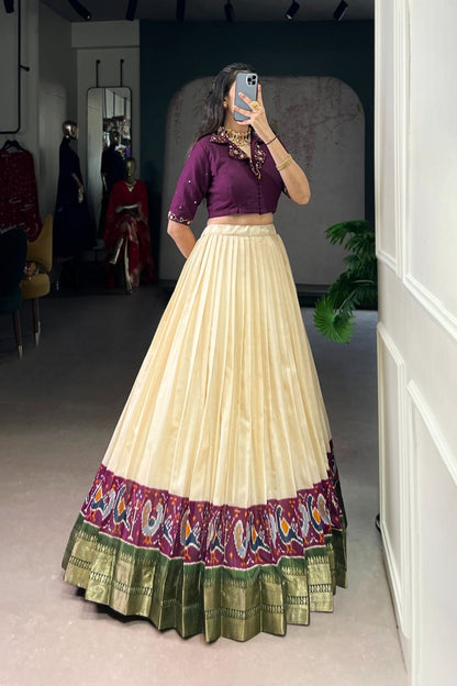 POLY COTTON PRINTED ZARI WEAVING LEHENGA WITH PURE COTTON HAND WORK BLOUSE (WDN85) 02 - suitswala