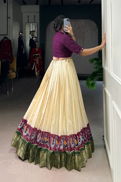 POLY COTTON PRINTED ZARI WEAVING LEHENGA WITH PURE COTTON HAND WORK BLOUSE (WDN85) 02 - suitswala