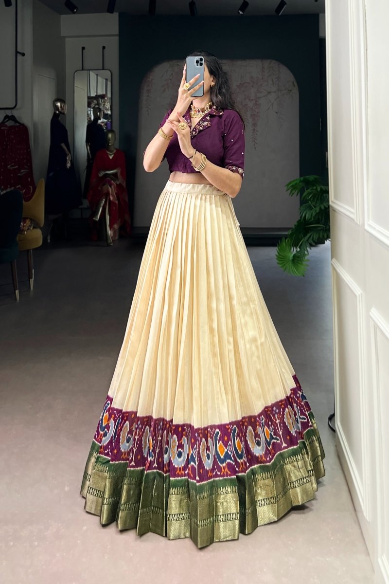 POLY COTTON PRINTED ZARI WEAVING LEHENGA WITH PURE COTTON HAND WORK BLOUSE (WDN85) 02 - suitswala