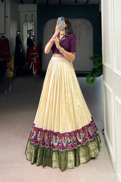 POLY COTTON PRINTED ZARI WEAVING LEHENGA WITH PURE COTTON HAND WORK BLOUSE (WDN85) 02 - suitswala