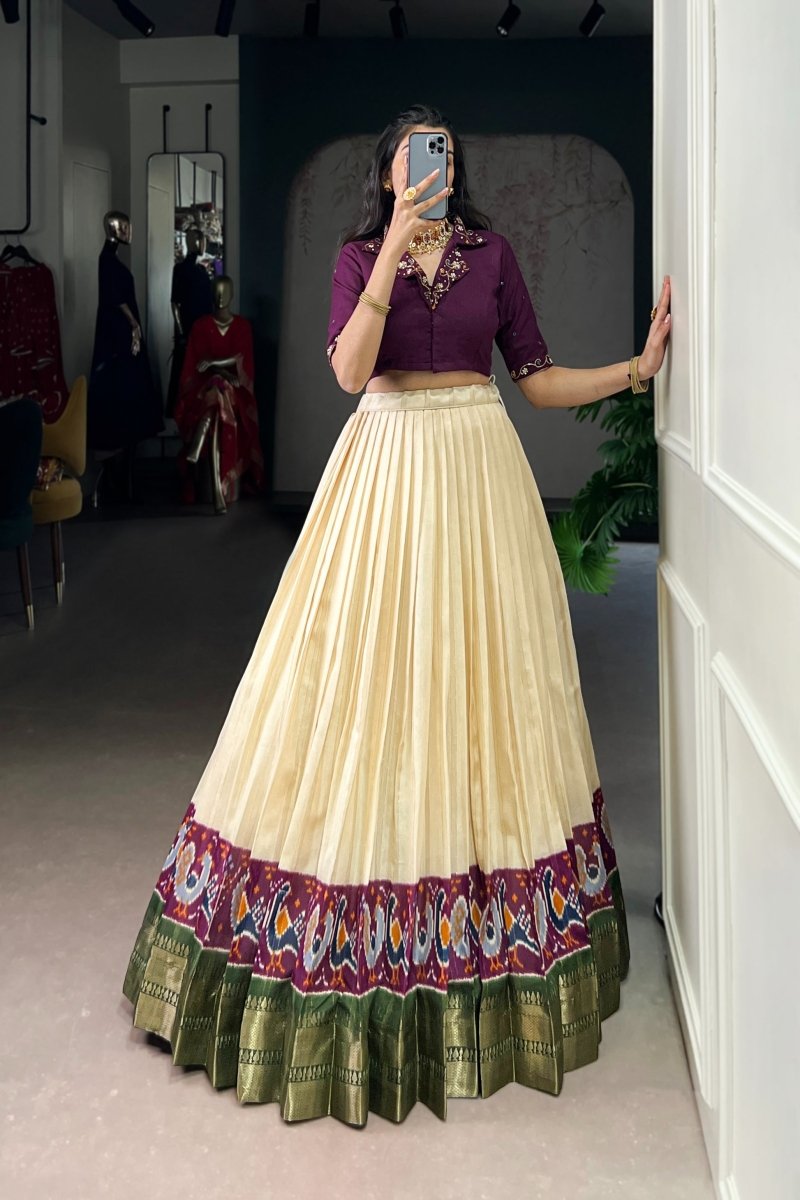 POLY COTTON PRINTED ZARI WEAVING LEHENGA WITH PURE COTTON HAND WORK BLOUSE (WDN85) 02 - suitswala