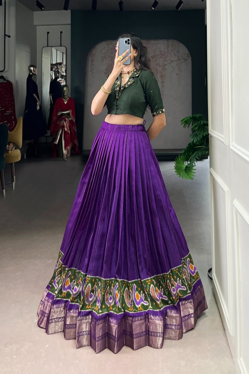 POLY COTTON PRINTED ZARI WEAVING LEHENGA WITH PURE COTTON HAND WORK BLOUSE (WDN85) 03 - suitswala