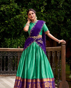 PONGAL SPECIAL POLY COTTON ZARI WEAVING WORKED LEHENGA CHOLI (WDN97)