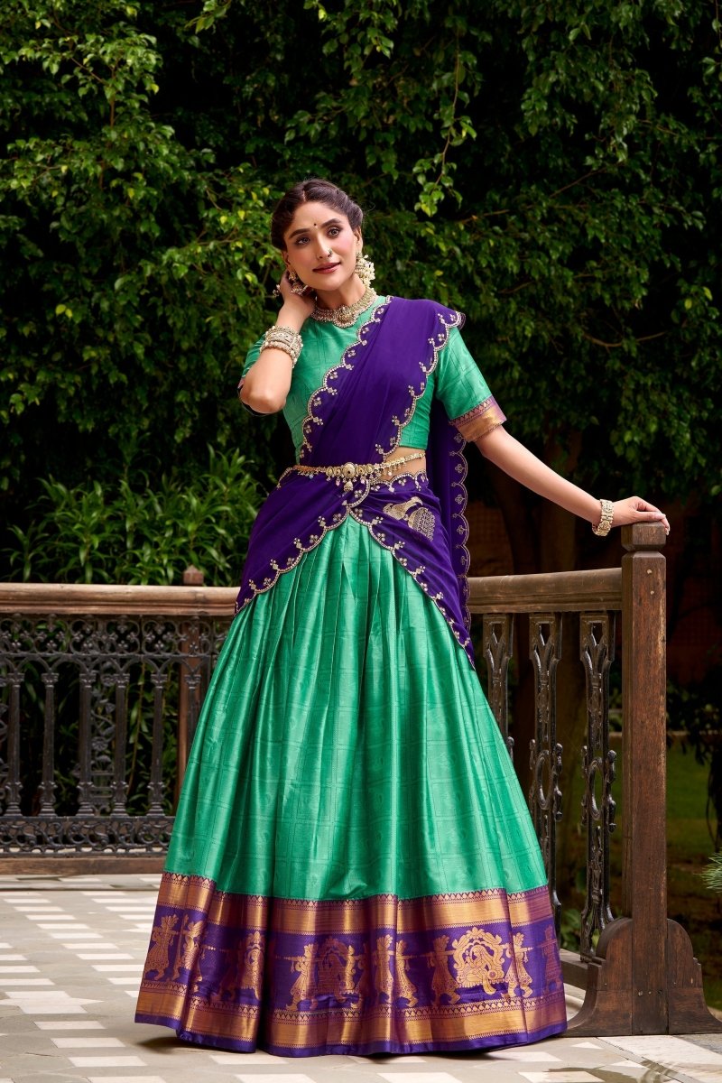 PONGAL SPECIAL POLY COTTON ZARI WEAVING WORKED LEHENGA CHOLI (WDN97) - suitswala