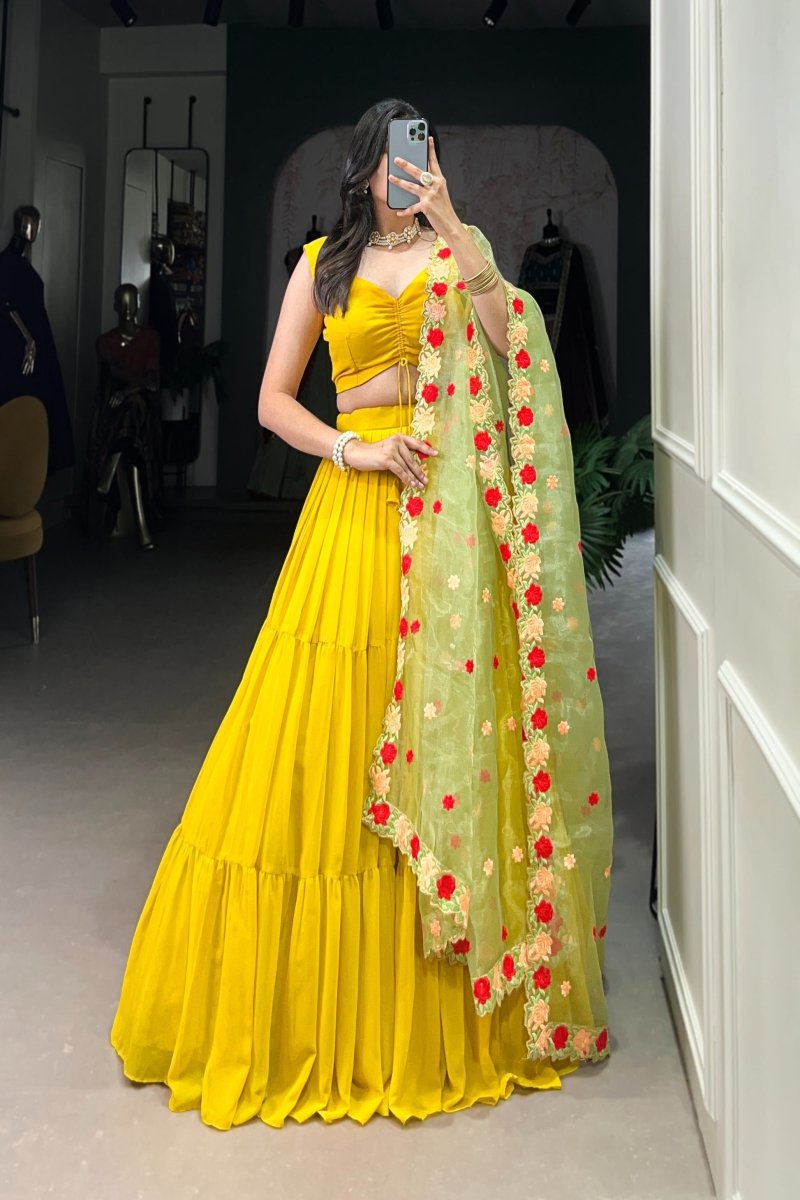 PREMIUM GEORGETTE PLAIN LEHENGA CHOLI WITH ORGANZA DUPATTA (WDN119) - suitswala