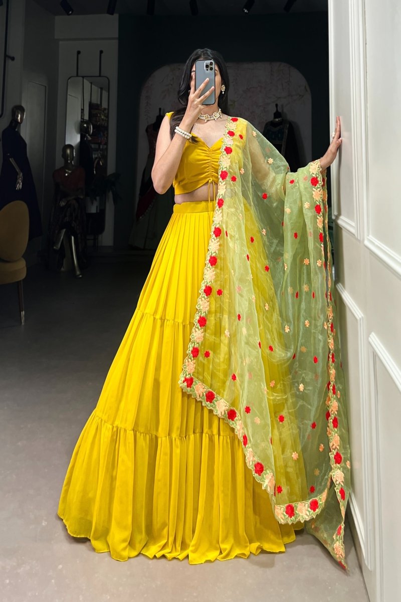 PREMIUM GEORGETTE PLAIN LEHENGA CHOLI WITH ORGANZA DUPATTA (WDN119) - suitswala
