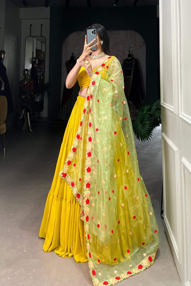 PREMIUM GEORGETTE PLAIN LEHENGA CHOLI WITH ORGANZA DUPATTA (WDN119) - suitswala