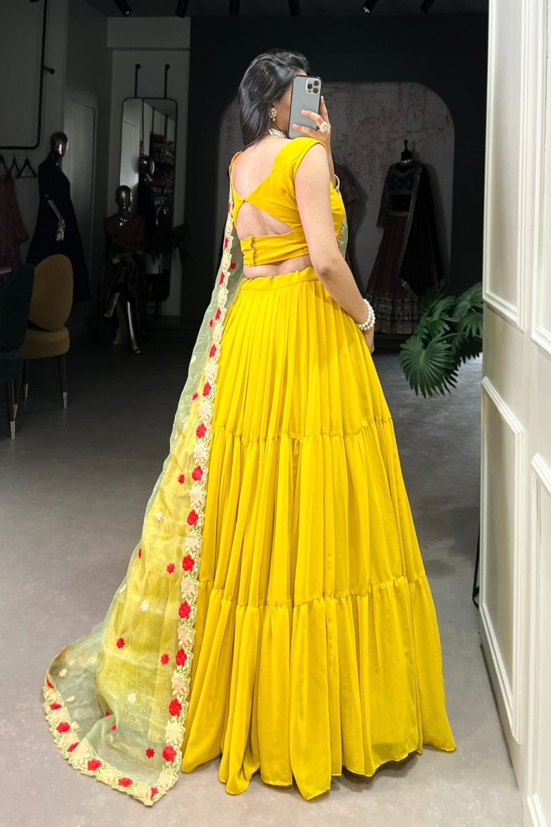 PREMIUM GEORGETTE PLAIN LEHENGA CHOLI WITH ORGANZA DUPATTA (WDN119) - suitswala