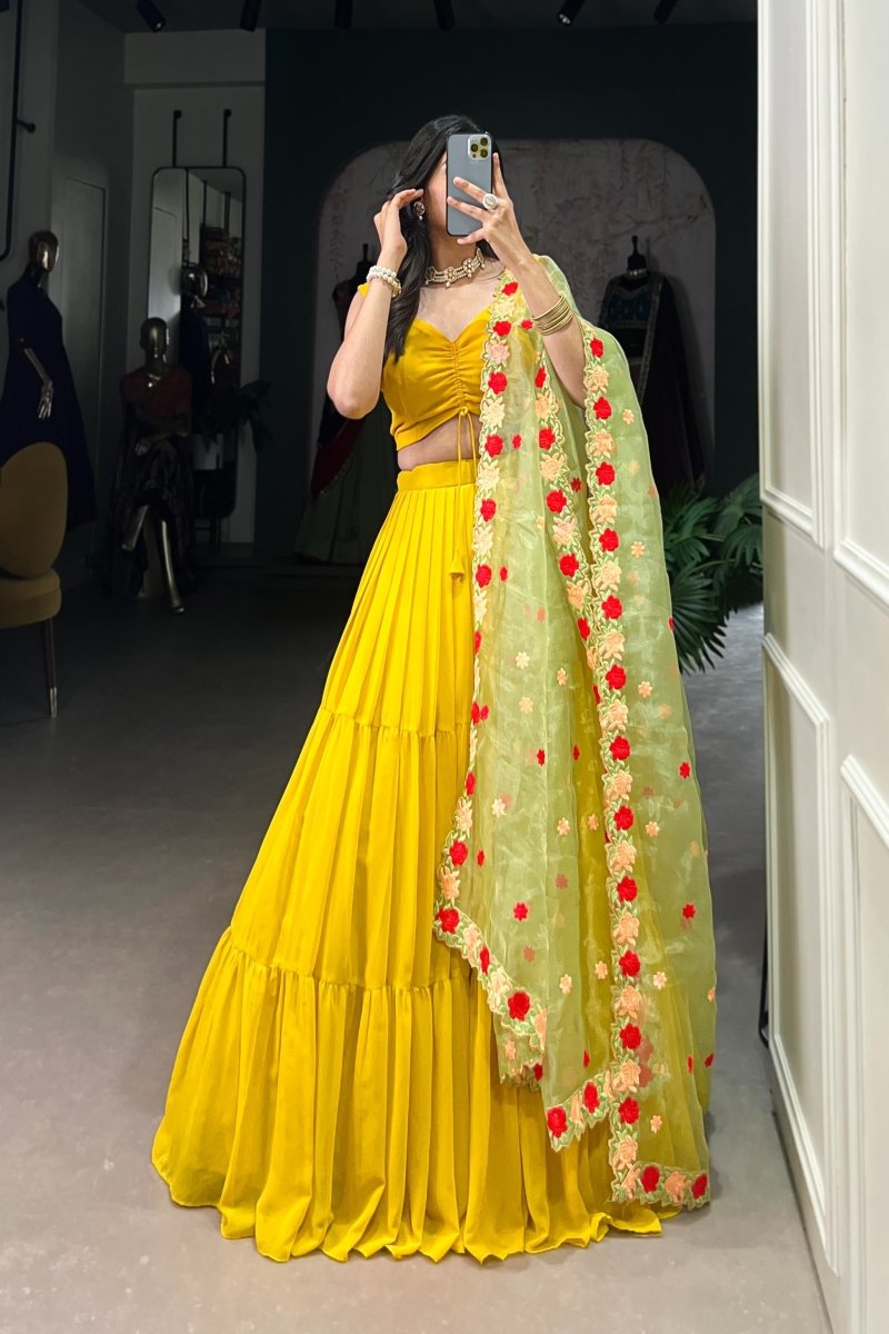 PREMIUM GEORGETTE PLAIN LEHENGA CHOLI WITH ORGANZA DUPATTA (WDN119) - suitswala