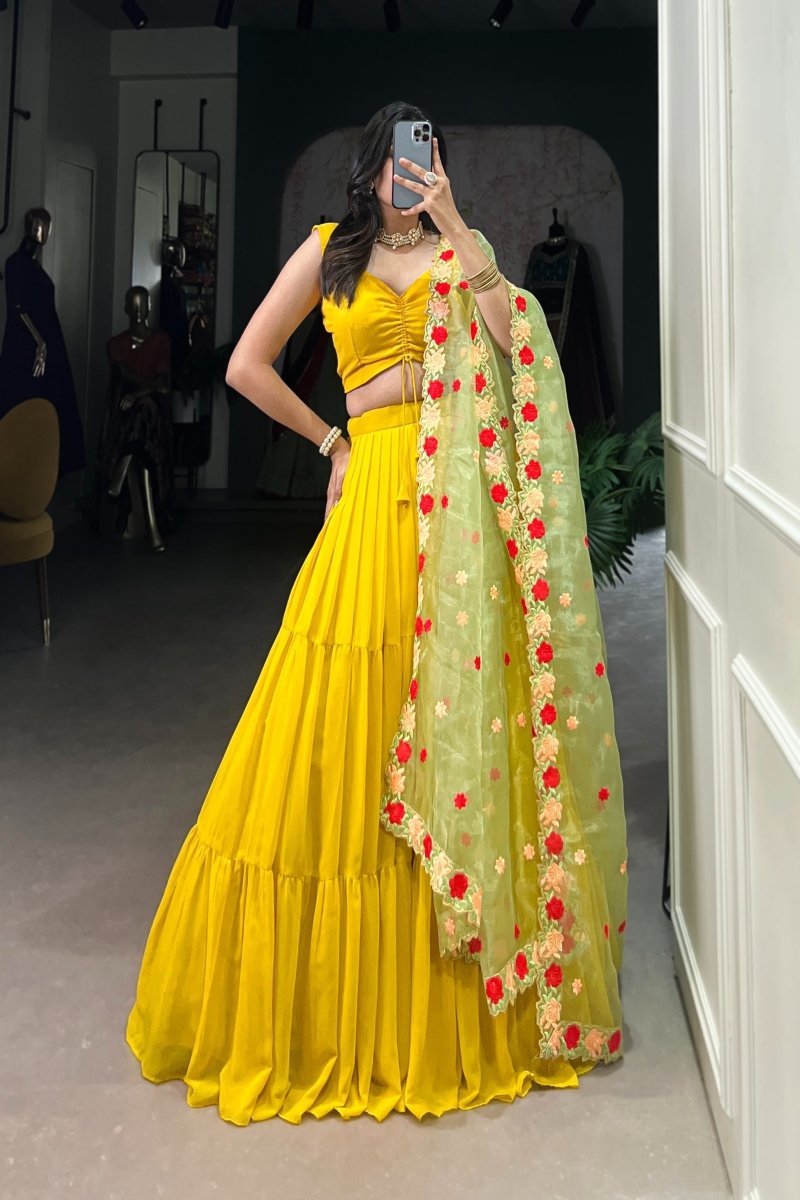 PREMIUM GEORGETTE PLAIN LEHENGA CHOLI WITH ORGANZA DUPATTA (WDN119) - suitswala