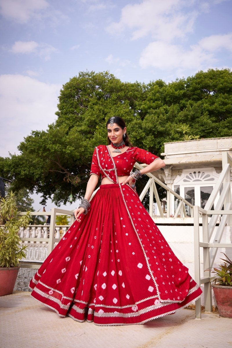 PURE CHANDERI BHANDHEJ PRINT LEHENGA CHOLI WITH DUPATTA (WDN98) 01 - suitswala
