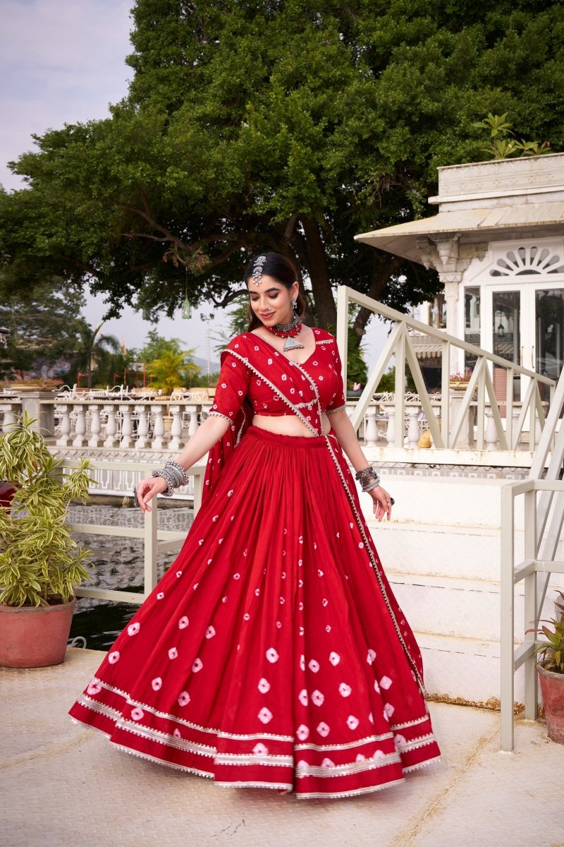 PURE CHANDERI BHANDHEJ PRINT LEHENGA CHOLI WITH DUPATTA (WDN98) 01 - suitswala