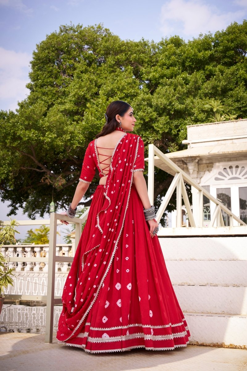 PURE CHANDERI BHANDHEJ PRINT LEHENGA CHOLI WITH DUPATTA (WDN98) 01 - suitswala