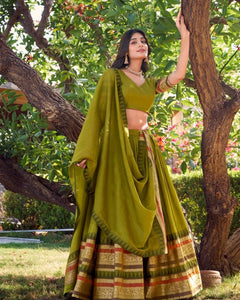 PURE CHANDERI LEHENGA CHOLI WITH DUPATTA (WDN125) 03