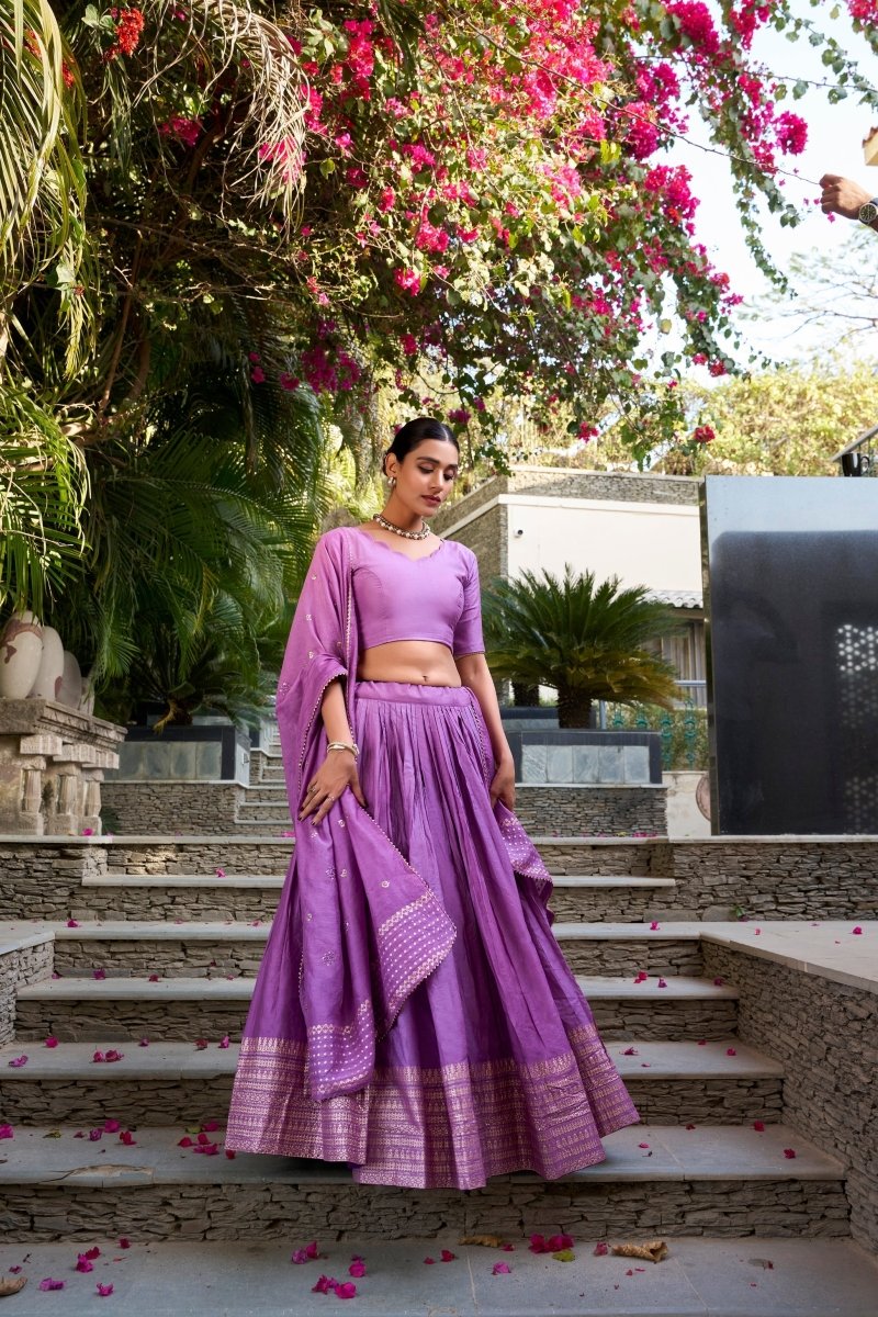 PURE CHANDERI ZARI WEAVING LEHENGA CHOLI WITH SEQUINS EMBROIDERED DUPATTA (WDN88) 03 - suitswala