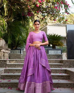 PURE CHANDERI ZARI WEAVING LEHENGA CHOLI WITH SEQUINS EMBROIDERED DUPATTA (WDN88) 03