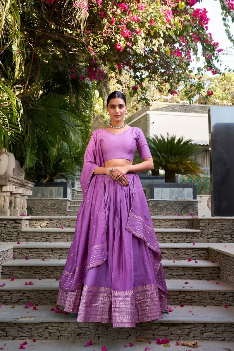 PURE CHANDERI ZARI WEAVING LEHENGA CHOLI WITH SEQUINS EMBROIDERED DUPATTA (WDN88) 03 - suitswala