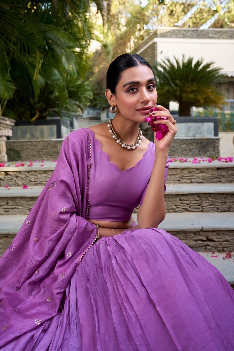 PURE CHANDERI ZARI WEAVING LEHENGA CHOLI WITH SEQUINS EMBROIDERED DUPATTA (WDN88) 03 - suitswala