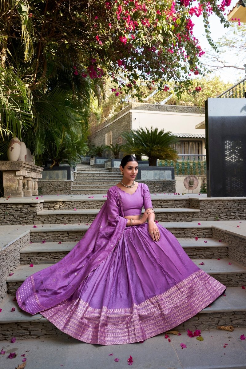PURE CHANDERI ZARI WEAVING LEHENGA CHOLI WITH SEQUINS EMBROIDERED DUPATTA (WDN88) 03 - suitswala