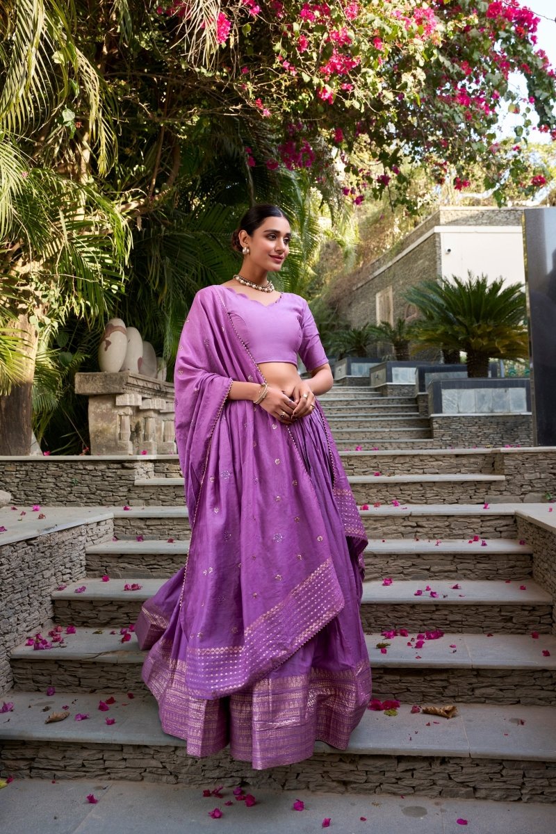 PURE CHANDERI ZARI WEAVING LEHENGA CHOLI WITH SEQUINS EMBROIDERED DUPATTA (WDN88) 03 - suitswala