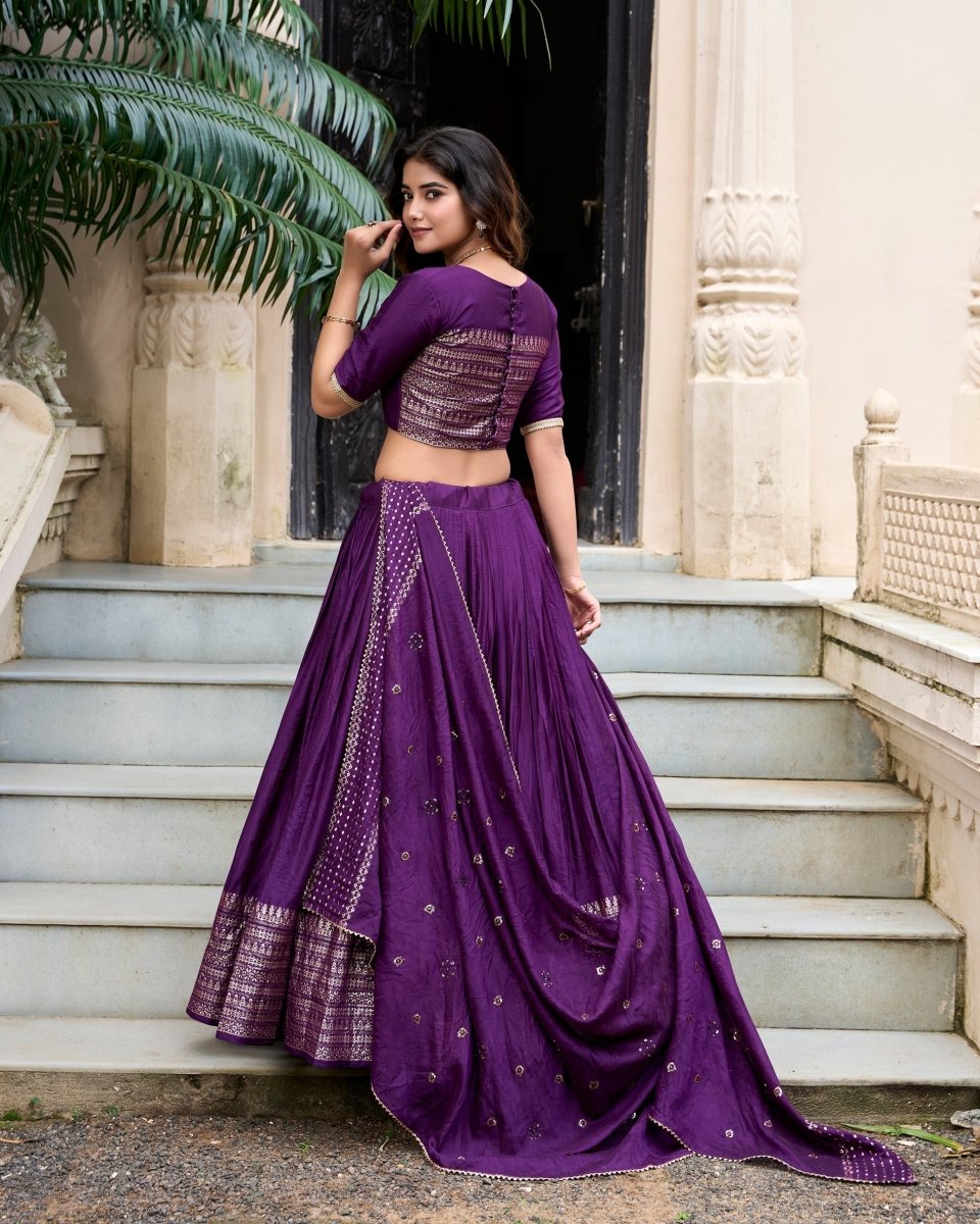 PURE CHANDERI ZARI WEAVING LEHENGA CHOLI WITH SEQUINS EMBROIDERED DUPATTA (WDN88) 05 - suitswala