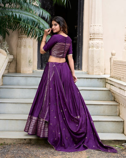 PURE CHANDERI ZARI WEAVING LEHENGA CHOLI WITH SEQUINS EMBROIDERED DUPATTA (WDN88) 05 - suitswala