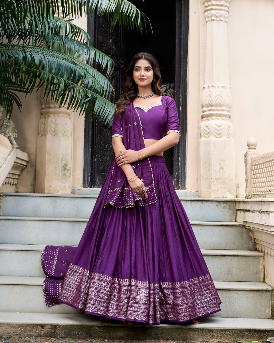 PURE CHANDERI ZARI WEAVING LEHENGA CHOLI WITH SEQUINS EMBROIDERED DUPATTA (WDN88) 05 - suitswala