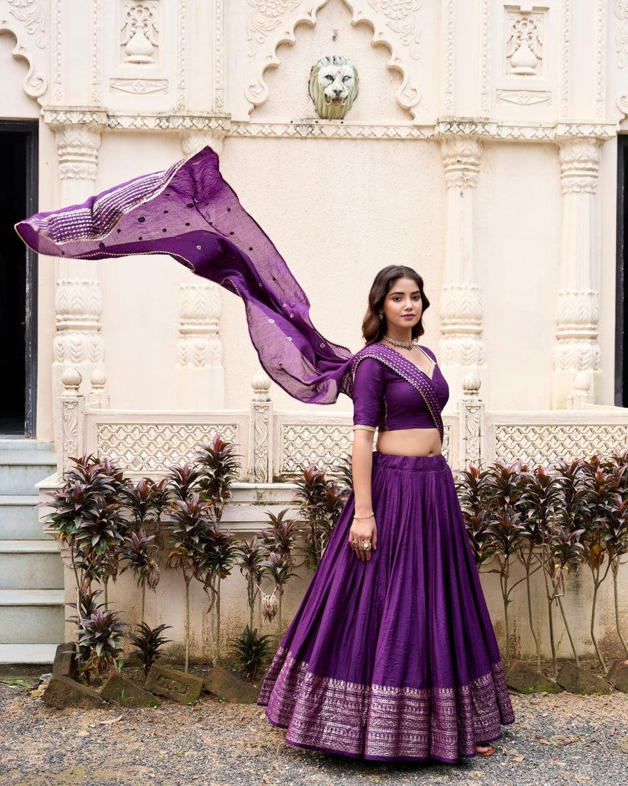 PURE CHANDERI ZARI WEAVING LEHENGA CHOLI WITH SEQUINS EMBROIDERED DUPATTA (WDN88) 05 - suitswala
