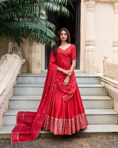 PURE CHANDERI ZARI WEAVING LEHENGA CHOLI WITH SEQUINS EMBROIDERED DUPATTA (WDN88) 06